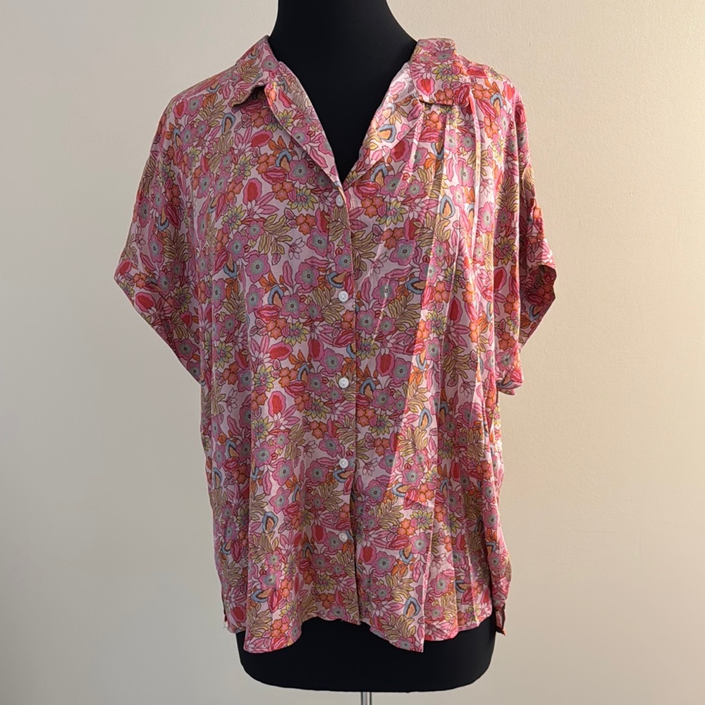 Lucky Brand Pink Floral Button Down Shirt EUC Size XL